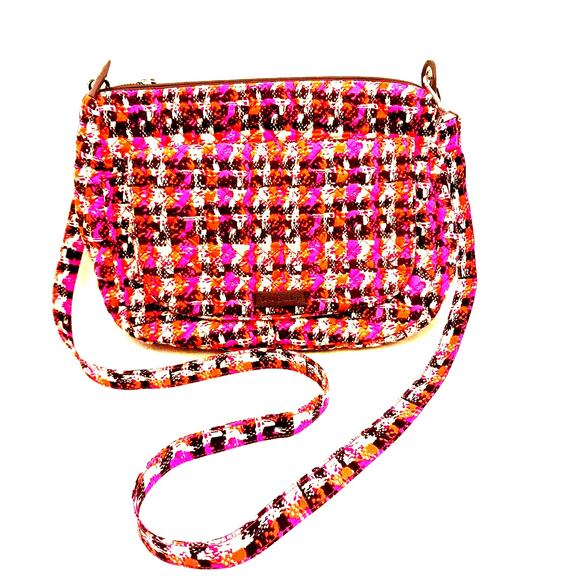 Vera Bradley Crossbody Bag Tweed Fuscia Pink Orange Houndstooth Barbiecore Purse - Picture 2 of 16